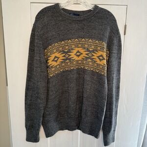 GAP Men's Size Large Western Gray & Orange Cotton Blend Pullover Sweater Pattern